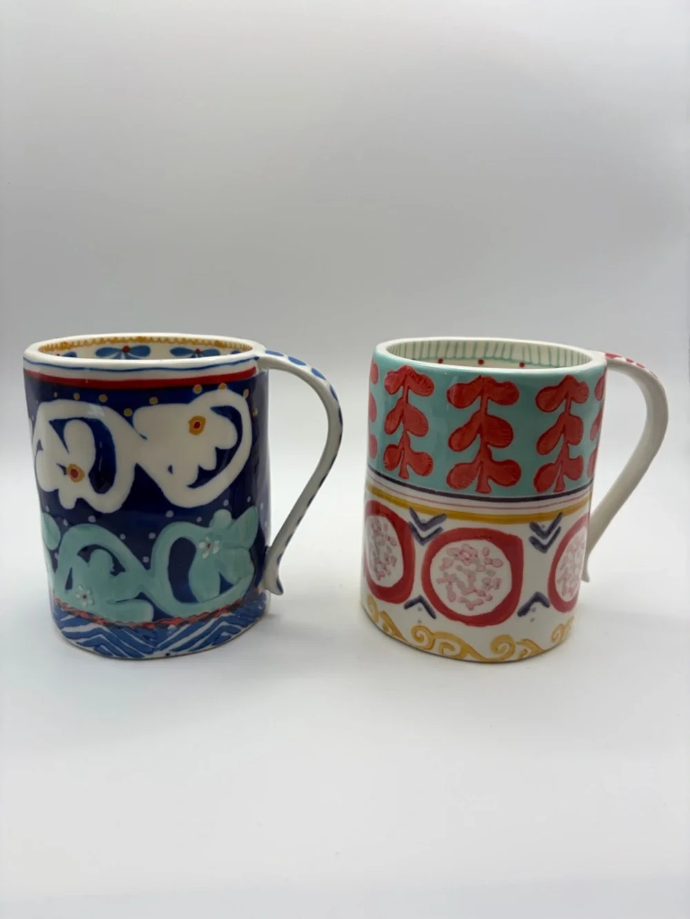Anthropologie Hand Painted Isla Ceramic Mugs Set of 2 Boho Whimsigoth Eclectic